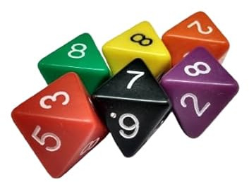 8-Sided Dice Set, Multi-Coloured Gaming Dice, D8 Octahedron Numbers 1-8