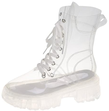 Crystal Bottom Fashion Grandi Stivali alla moda Allacciatura rialzata Trasparente Matsutake Gelatina Stivali corti con fondo spesso Stivali fantastici, trasparente, 39 EU