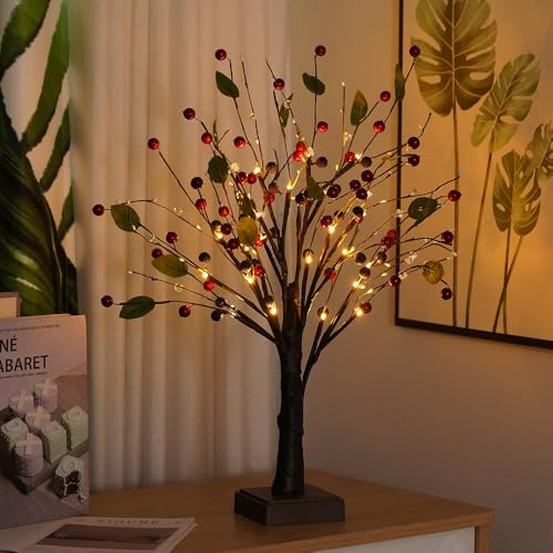 JORIX Christmas Tree Lamp Pre-Lit Twig Birch Tree Light Maple Leaf Tabletop Tree 60cm Warm White 24 LED USB & Battery Powered Decor
