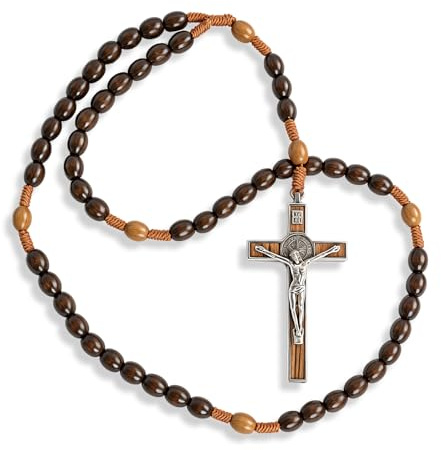 ElysianTails Wooden Rosary Beads for Catholic Men Women Cross Necklace with Xquisite Packaging Box for Catholic Christians Religious Communion Baptism Car Rearview Mirror Rosarios