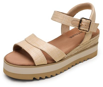 DREAM PAIRS Sandalias de Cuña para Mujer Sandalias de Plataforma de Esparto con Punta Abierta Correa al Tobillo Tacones Bajos Sandalias Cómodas para el Verano,Size 39,Natural,SDWS26012W