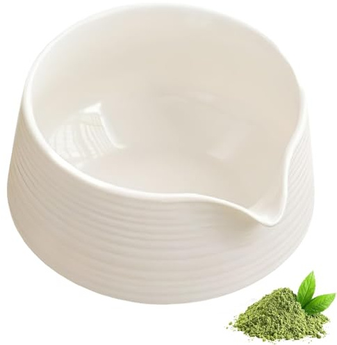 500ML Tazón de Cerámica Hecho a Mano para Té Verde Con Vertedor, Tazón de Té de Cerámica Tradicional Matcha, Cuencos de Té para Oficina Ideal para Los Amantes del Té o Como Regalo (Blanco)