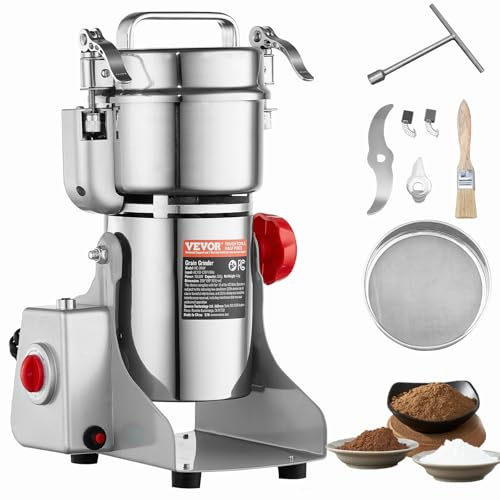 VEVOR Molinillo de Especias Comercial Capacidad de 300 g Molinillo de Cereales Eléctrico 1500 W Molinillo de Alta Velocidad 28000 rpm para Granos Secos Especias Cereales Café Maíz Pimienta