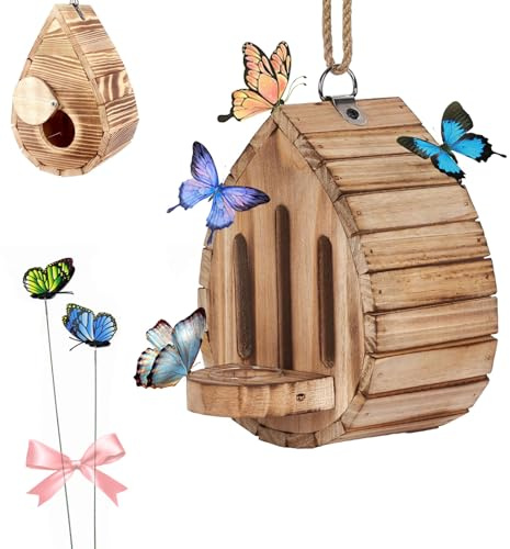 Butterfly House, Teardrop Butterfly House And Feeder With Rope, Outdoor Pollinator Insect Shelter Ornament For Garden Yard Backyard Patio (1pc)
