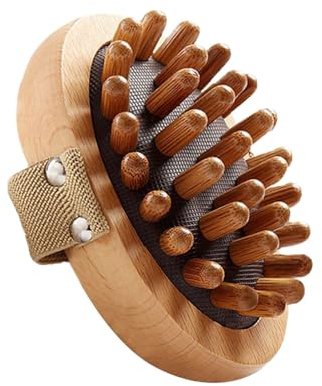 Brosse de massage à pression pour le corps - Huile de bois apaisante - Coussin d'air - Massage à main - En bois naturel - Pour un nettoyage en douceur et une détente (kaki, 15 x 8 x 5 cm)