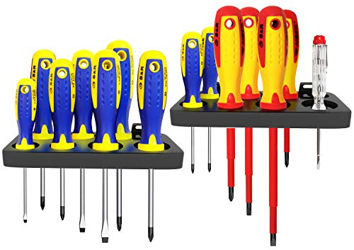 S&R Schraubendreher-Satz 16-tlg, magnetisch, Kreuz/Schlitz/Pozidriv, VDE-isoliert, Cr-Mo & S2-Werkzeugstahl, mit Wandhalterung für Werkstatt, Montage-Arbeiten, Installation