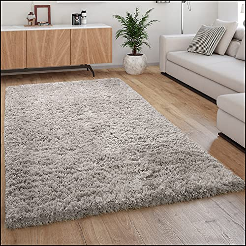 Paco Home Hochflor Teppich Kuschelig Modern Shaggy Flokati Stil Gemütlich Uni Grau, Grösse:200 cm Quadrat