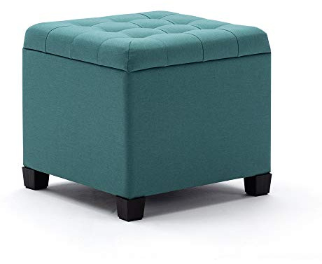 HNNHOME 45cm Cube Linen Storage Ottoman Footstool Pouffe (Light Green) | Removable lid design, Stores blankets and cushions, Comfortable padded seat, Extra seating for living room or bedroom