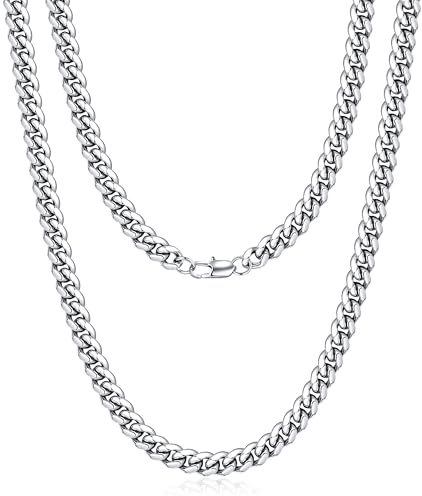 Jewlpire 4mm Silver Chain for Men Women, Diamond Cut Miami Cuban Link Chain for Men, Hip-Hop & Cool Men’s Necklace 316L Stainless Steel Chain 20 Inch