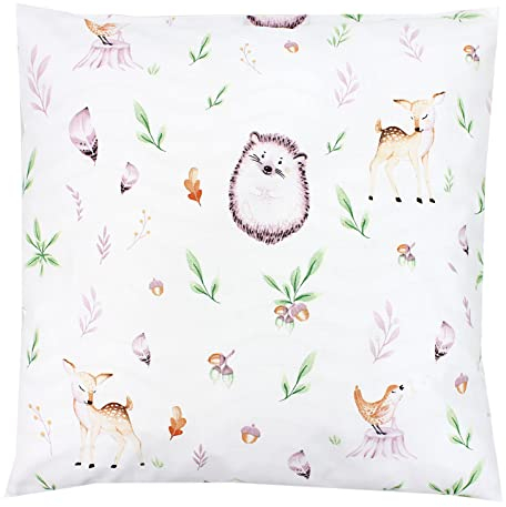 TupTam Kissenbezug Gemustert Bunte Kissenhüllen Dekokissen für Baby und Kinderzimmer, Farbe: Waldtiere/Igel/Rehe, Größe: 80 x 80 cm