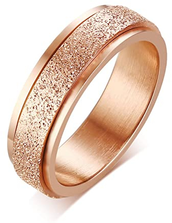 Banemi Ring Men, Ring Engagement Edelstahl ORO Rosa Esmerilado Giratorio Hypoallergen Partnerringe Valentinstagsgeschenk Größe 65 (20.7)