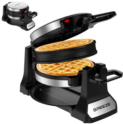 Waffle Maker, doble waflera belga de 180 ° Flip, 1400 W, 8 rebanadas, placas giratorias y antiadherentes con bandeja de goteo extraíble para una fácil limpieza, acero inoxidable, hebilla de bloqueo y