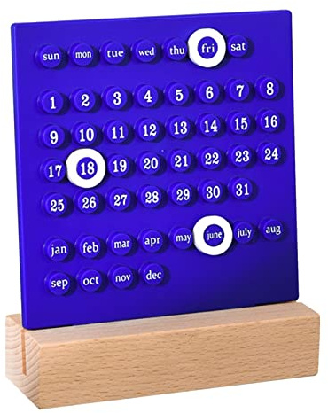 Calendario Perpetuo da Tavolo con Impostazione Manuale, Ornamenti Per Calendario da Tavolo con Base in Legno Anello Fai-da-te Puntale Manuale Pianificazione Giornaliera Pianificatore di Date(Blu)