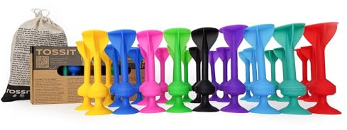 TOSSIT Gioco di Lancio Divertente con Ventosa, Interni Esterni, Si Attacca a Muri, Finestre, Pavimenti, Alternativa Freccette, Bocce, Pétanque, Famiglia, Amici, 8 Colori, Party Pack
