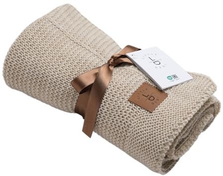 Little Dedi Weiche Strick Babydecke mit Sternchen, Geschenk zur Geburt für Mädchen & Jungen, 80x100 cm. Beige, OEKOTEX 100 Zertifiziert, Kuscheldecke, Ideal für Babyschale, Geschlächstneutral