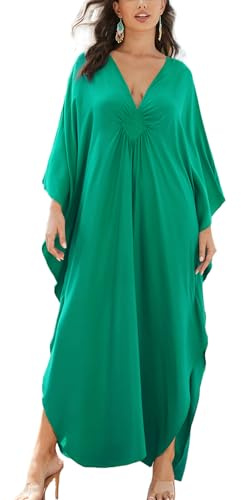YouKD Kvinnors Solidfärg Bohemisk Kaftan Klänning Strandtäckning Plus Storlek Badrock En Storlek, One Size