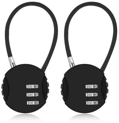 QEDBOJE 2 pièces Cadenas à code numérique 3 chiffres, résistant aux intempéries, pour valise d'avion, petits cadenas à câble, cadenas à code pour casier, pour voyage, bagages, valise, sac, casier