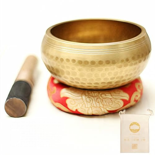 Fay Bless tibetansk sjungskål set – lätt att leka för nybörjare – autentiskt handgjort mindfulness-meditation holistiskt ljud (guld – 13 cm/5,1 tum)