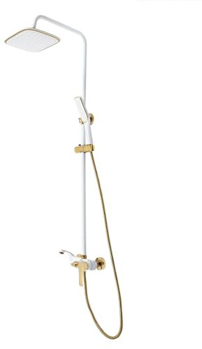 Duschsystem justerbar höjd 85–125 cm med handdusch 3 stråltyper handdusch, duschset duschhuvud, regndusch väggmontering, justerbar höjd duschset (vit, guld)