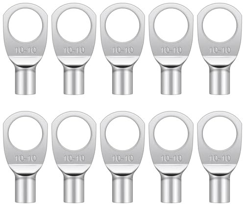 Wjelet 10 Stück Kabelschuhe 10mm2 M10, SC Ringkabelschuhe Set, Ringkabelschuhe M10 für Kfz Batteriekabel, Kabelschuhe Sortiment für Auto Motorräder Boote.