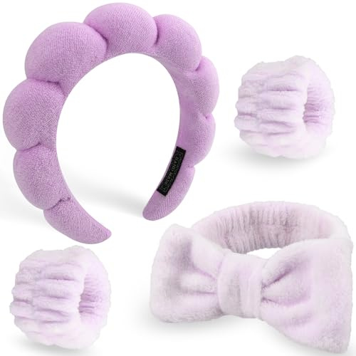 DRESHOW Bandeau Spa pour le Lavage du Visage Set de Poignets Éponge doux Bandeaux en Tissu Éponge pour le Maquillage et Les Soins de la Peau Bandeau Antidérapant pour Femmes