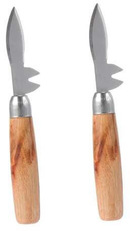 BRIGHTFUFU 2 Stück Austernmesser Werkzeug zum Öffnen von Austern Zubehör zum Öffnen von Austern Oyster Knife Meeresfrüchtemesser Austernschalenöffner Küchenzubehör aus Edelstahl Holz Silver