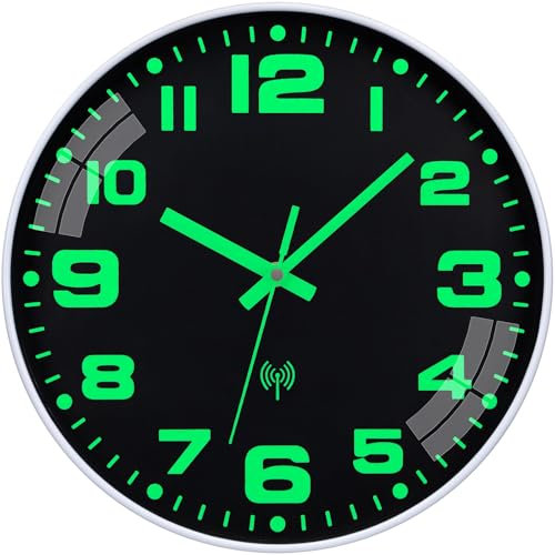 NESIFEE Orologio da Parete RadioControllato 30 cm Senza Tick Leggibile al Buio con Luce, Nero, Ideale per Cucina Ufficio Soggiorno, Batterie Incluse (Style A, 30 cm)