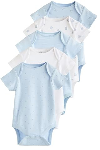 NEXT Bambini Confezione da 5 body a maniche corte con orsetto per neonati Blu 9 Mesi-12 Mesi