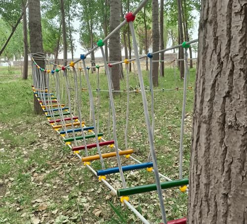 Earnmore Puente Al Aire Libre para Jardín De Infantes, Equipo De Entrenamiento Deportivo para Niños, Puente De Madera Maciza, Puente De Equilibrio, Puente De Escalada, Juguetes(Size:2m)