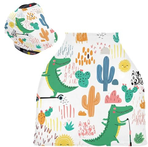 Sevdomey Playful Crocodiles Nursing Car Seat Cover for Babies Newborns, Multi-Purpose Soft Breathable Breastfeeding Cover Nursing Scarf