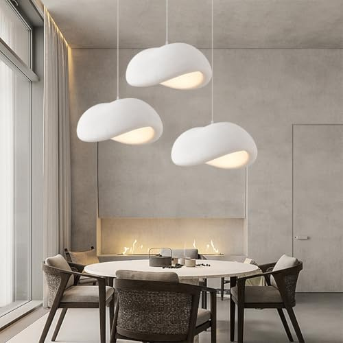 HEYUN Kreativ Wabi Sabi Hänglampa Pendellampa E27 Modern Japansk Stil 3-Ljus Vit Höjdjusterbar Kronljus För Matsal Vardagsrum Matsal Inre Belysning Hemdekoration(Round)