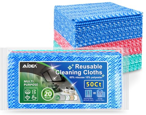 AIDEA Cleaning Wipes, Multi-Purpose Cleaning Cloths, Reusable Domestic Wipes, 50PK Dish Cloths and Hand Towel, 12 * 12in