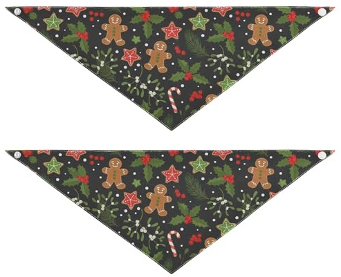 Pañuelo de Navidad con muérdago de pan de jengibre para perro, 2 unidades, bandana para cachorros, cumpleaños, vacaciones, accesorios para mascotas, gato, gatito, bandana, cuello, gris oscuro, L