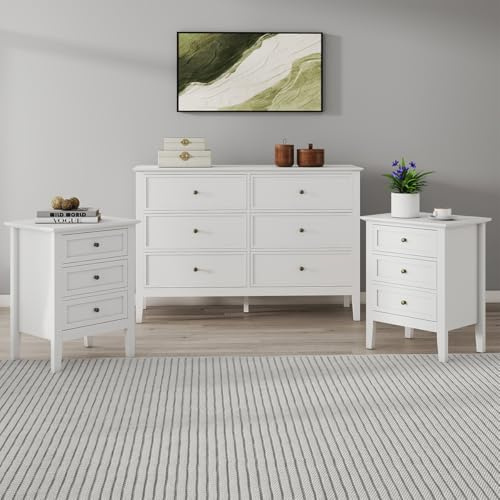 Melody Maison Large 6 Drawer Chest of Drawers and Pair of 3 Drawer Bedside Tables - Rowley White Range