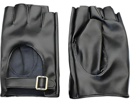 Guantes de piel para hombre y mujer, color negro, sin dedos, piel sintética | Transpirable medio dedo, disfraz de cosplay para fiesta, ciclismo, moto, talla única, guantes de conducción de verano