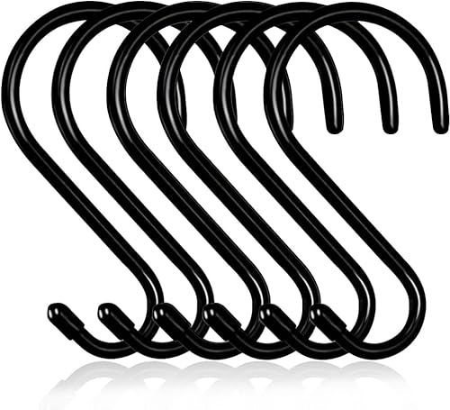 Swatowot 5-pack 15 cm stora slitstarka S-krokar halkfri vinylbelagd S-krok för upphängning, stål metall svart gummibelagt garderob S-krokar för hängande växter jeans kruka panna koppar handdukar