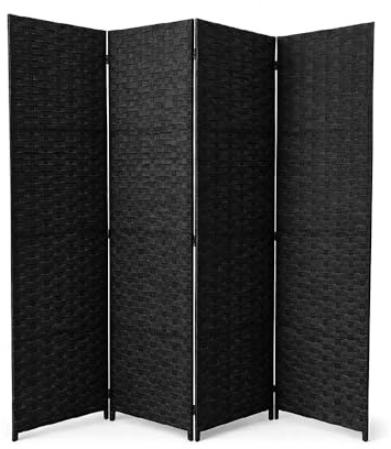 Ma Maison Separè da Interno 4 Pannelli 180X180h CM - Divisorio per Ambienti, in Plastica, Struttura in Legno, Motivo Intrecciato, Autoportante, per Soggiorno, Ufficio, Camera, Pieghevole - (Nero)