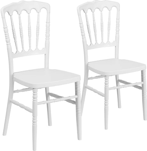 Flash Furniture 2 Pack HERCULES Series White Resin Stacking Napoleon Chair