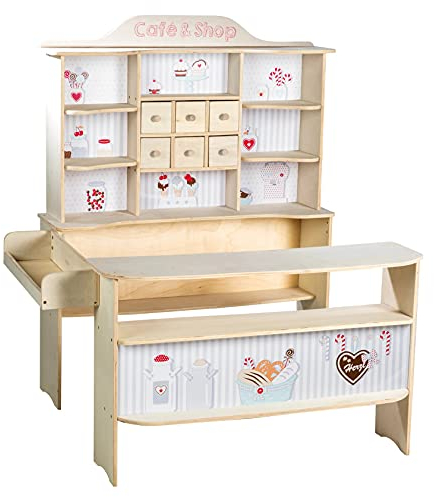 roba Kaufladen, 'Café & Shop', Holz natur, 6 Schubladen, Seitentheke & Theke mit Bedruckung