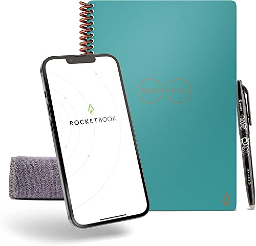 Rocketbook Core Wiederverwendbarer Collegeblock - Executive A5, Blaugrün, Punktraster, Inklusive Pilot FriXion Stift und Mikrofasertuch