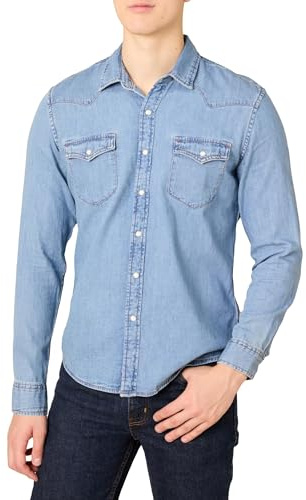 Amazon Essentials Men's Regular-Fit Long-Sleeve Denim Shirt, Light Blue, S