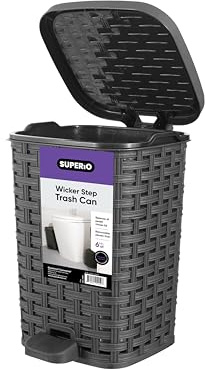 Superio Wicker Step On Trash Can with Foot Pedal – Outdoor and Indoor Grey 6 qt Trash Can, Waste Basket for Bathroom, Kitchen, Office, Patio, or Backyard