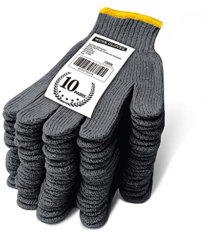 Evridwear Cotton Work Gloves Light-duty String Knit BBQ Glove Liner for Outdoor Cooking, Painting, Gardening Men & Women 10 Pairs (Grey, Small)