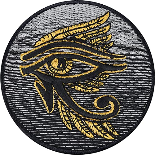Toppa ricamata ferro o cucitura: Patch HORUS - Adesivo premium egiziano - Applicazione Occhio di Horus, dio falco, simbolo egiziano, da cucire/a stirare - Toppe egiziane con segni solari - 80x80mm