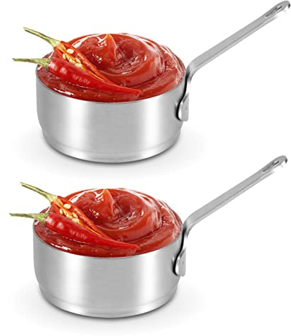 3.38oz Stainless Steel Condiment Sauce Cups, 2 PCS Reusable Metal Ramekins, Mini Dipping Sauce Cups Condiment Bowls Individual Portion Cups with Ergonomic Handle from Ketchup and Mustard, BBQ Sauce