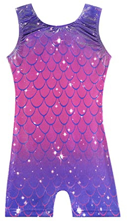 HOZIY girls leotards for gymnastics 4t 5t with shorts mermaid blue purple hot pink tumbling outfits biketard bodysuits kids leo children rainbow gradient colors Leotardos Para Gimnasia Ninas