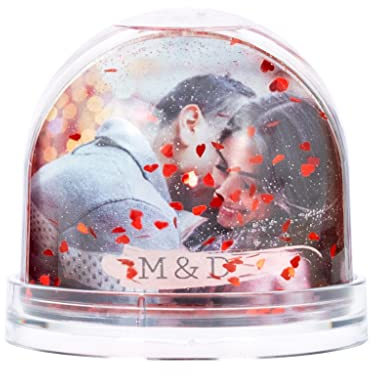 Wanapix | Palla di Neve Cuori Personalizzata con 2 Foto | Personalizzata con Foto e Testo | Palla di Neve con Cuoricini | San Valentino/Amore/innamorati | 8,5x9 cm