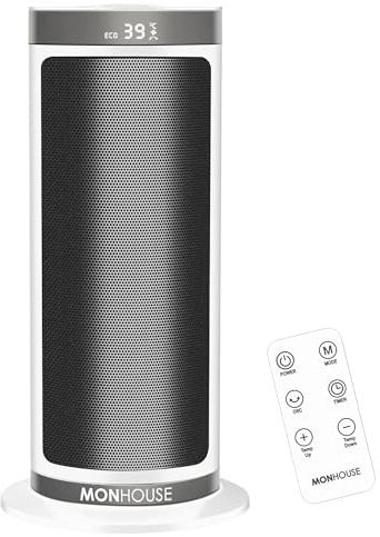 MONHOUSE Calefactor Eléctrico Cerámico Oscilante de 120° con Termostato, Temporizador de 1-12 Horas, Mando a Distancia, Protección contra Sobrecalenta
