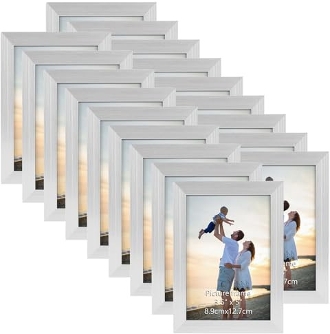 EYMPEU Bilderrahmen 9x13 CM 18er-Set, für Wand und Tisch, geeignet für den Einsatz in Büros und Wohnungen, Silber