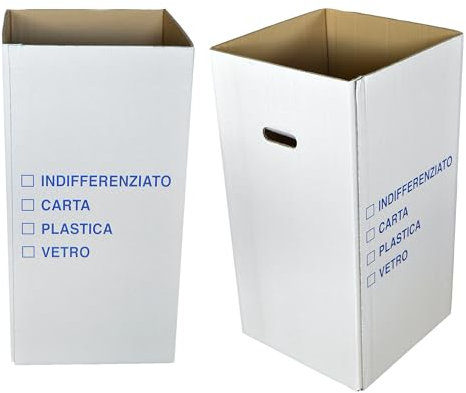 PZ 10 CARTONE PORTA RIFIUTI PLASTICA, CARTA, INDIFFERENZIATA, VETRO CM 35 X 35 ALTI CM 70 CONTENITORE IN CARTONE RESISTENTE PER RACCOLTA RIFIUTI